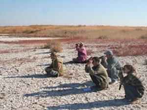 Birdwatching at IBA Lake Rogatoe Kyzylkum desert. © Oleg Kashkarov.
