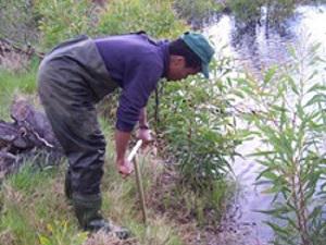Musa taking a soil sample.