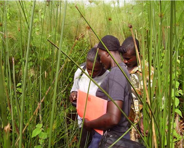 Project team using GPS to mark coordinates where our monitoring begins.