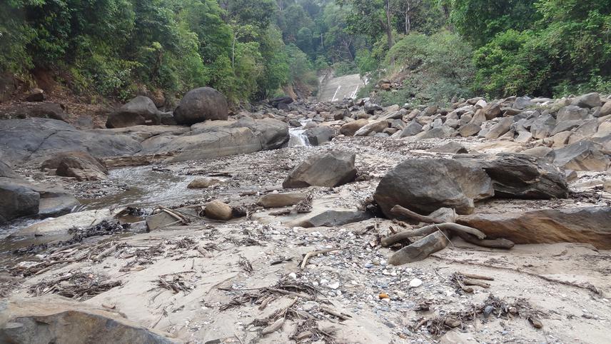 Dewatered stretch of a small dam in Western Ghats, Karnataka.