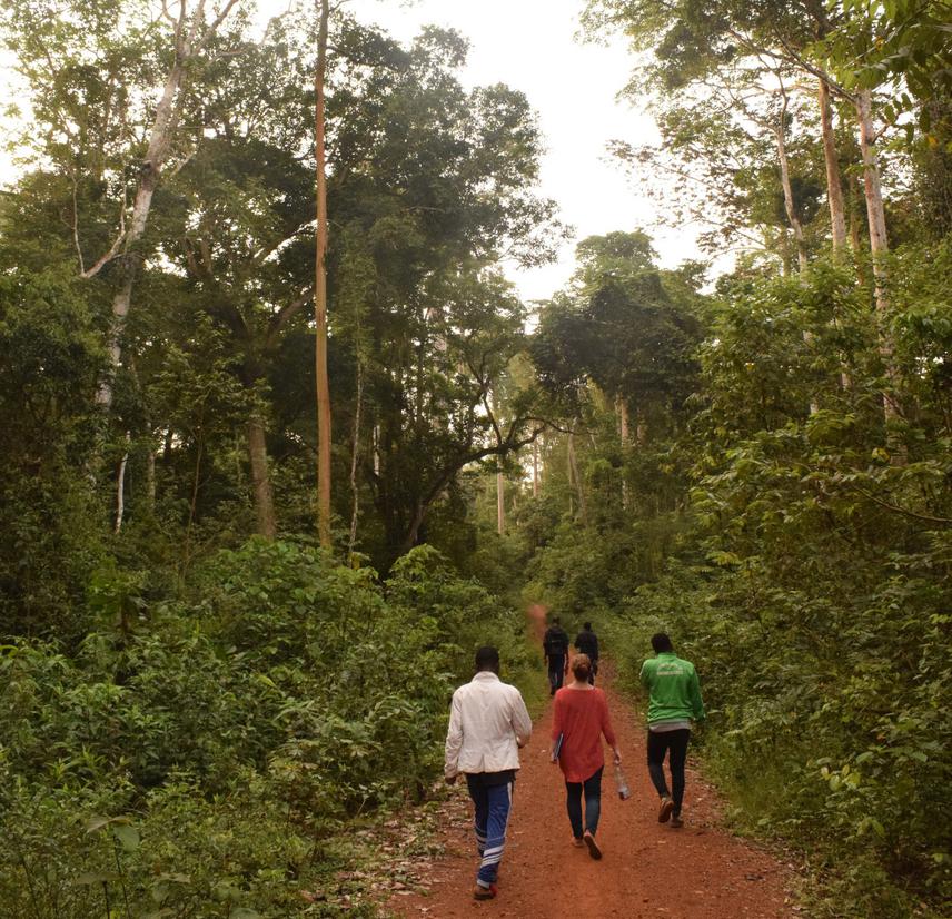 Walking to the village for interviews.
