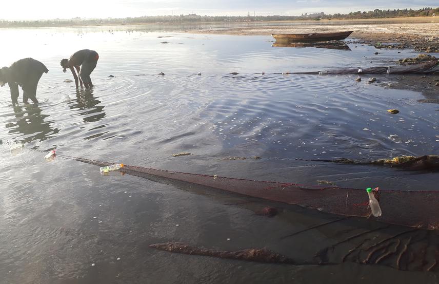 Local fishermen using a beach seine net in Lake Singida. © Rumisha 2019.