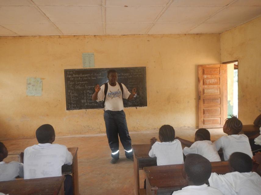 Mr. Kilime Gweekole, SADS Field Supervisor give talk at the Environmental Nature club lecture session at Borkeza Public School