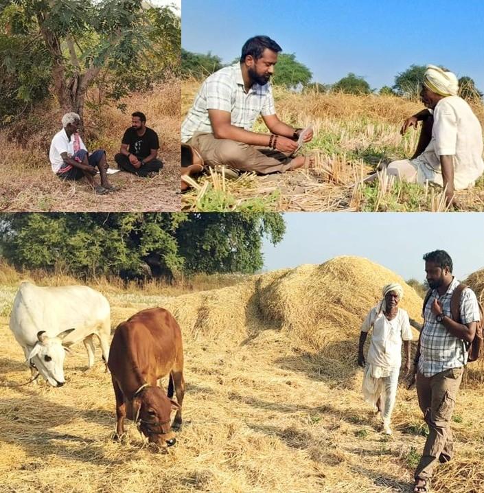 Photos taken during one-on-one interviews in Maroda village in Tadoba buffer (top left), Chora village in Chandrapur territorial division (top right & bottom). © Dhananjay Dakhare (Field Assistant).