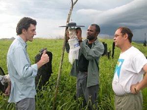Matt, Kevin, Anton setting a CO2 baited mosquitoe light trap.