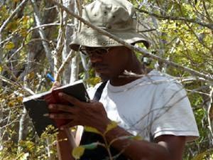 Steeves Buckland collecting home range data in the field.