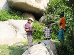 Project leader investigating the spot of livestock predation by leopard.