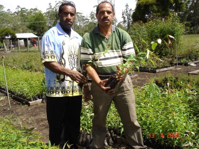 Forestry officer, John Konts, and Me at the Kagamuga Tree Nursery – April 2005.