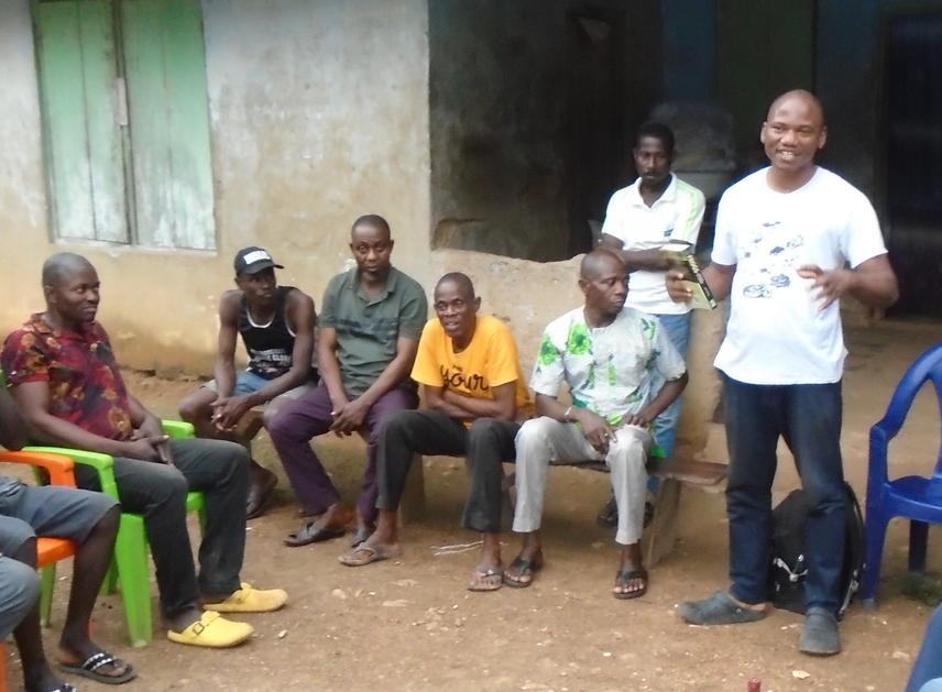 Amphibian conservation Education talk with Old Ndebije Community leaders © Kenneth Ekun (team member)