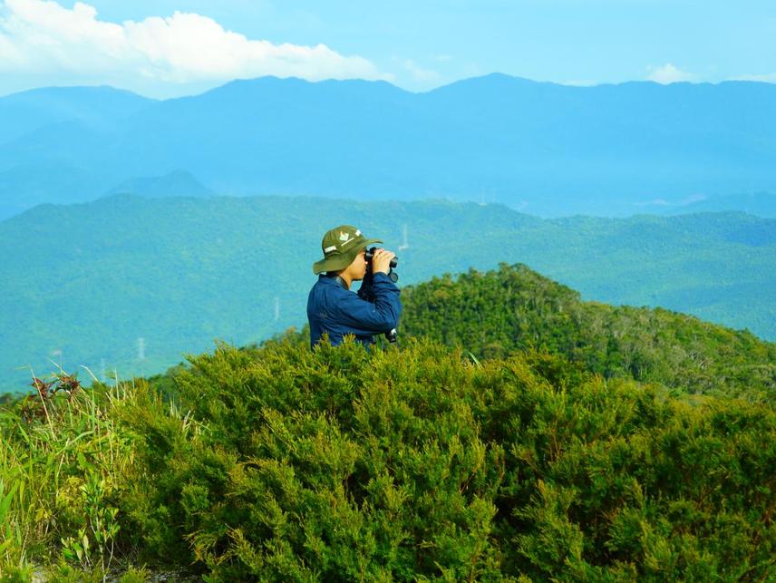 Linh is observing gray-shanked douc langur © : LinhNguyen/SIE