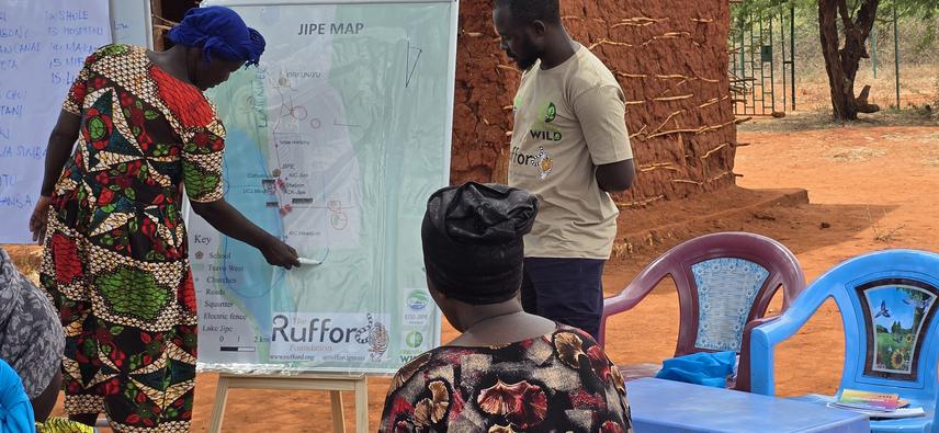 Mapping elephant paths along the Jipe community area. ©Dennis Mulinge.
