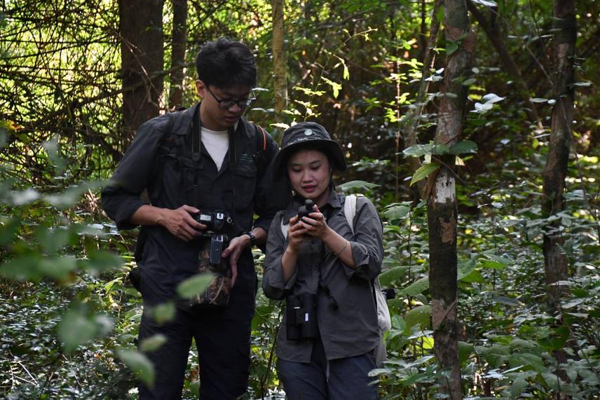 Participating in fieldwork with forest rangers and staff from the Centre for Nature Conservation (CTNC). © Nguyen Thi Thu Ha
