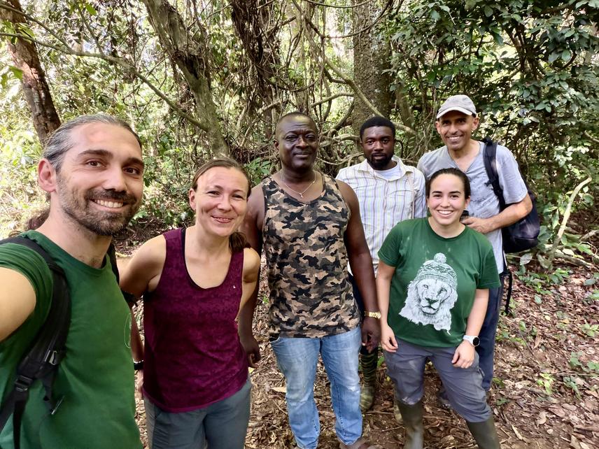 Field team in Neung South Forest Reserve, all set up and ready for nightfall to start catching bats. (c) Cecilia Montauban