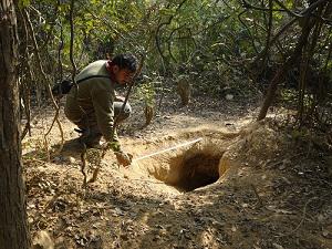 Taking measurment of Hyaena Den.