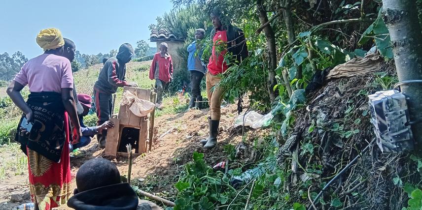 Field training and deployment of the traditional (locally built) trap and camera traps © Ezechiel Turikunkiko