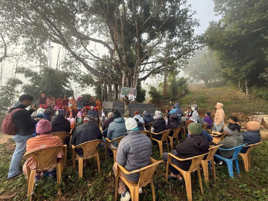 Vulture awareness program with local representatives and local people near the nest of SBV to save nest and bird as the nest was in the private property of local in Bombyx tree © Manshanta Ghimire