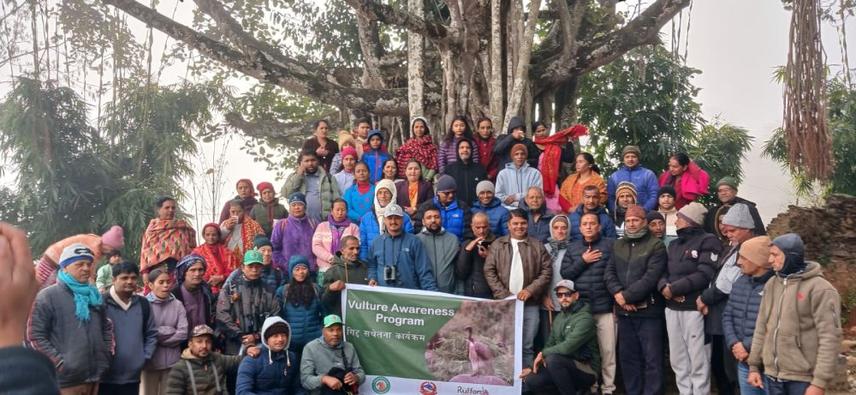 Vulture awareness program with local representatives and local people near the nest of SBV to save nest and bird as the nest was in the private property of local in Bombyx tree © Copyright-Sarita Poudelchhetri