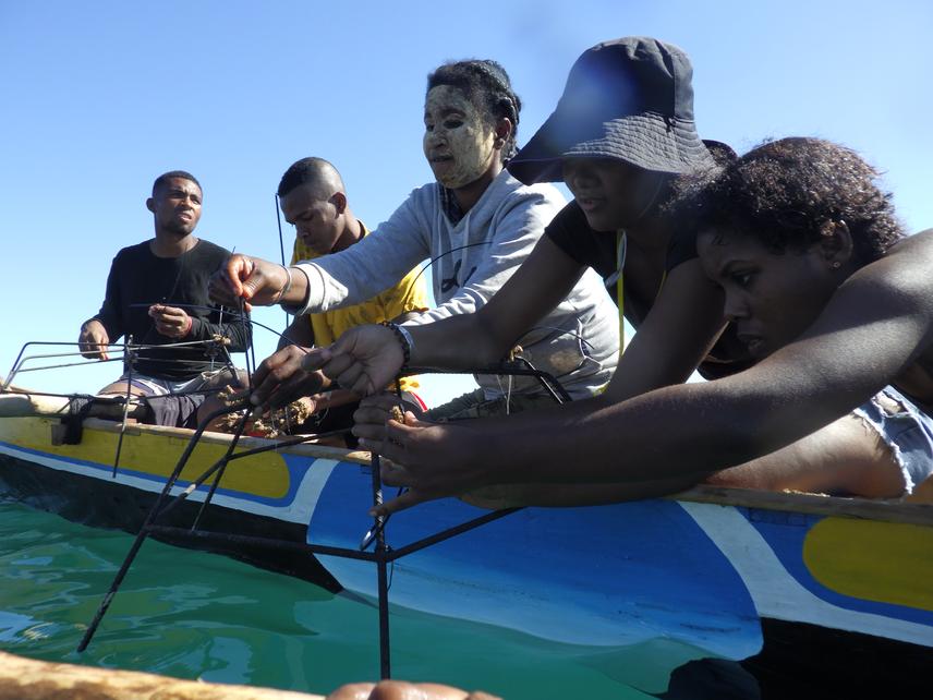 Local communities and scientific students volunteers involved in coral restoration and conservation_Toliara Eco Restoration © MASOAVA Joel Arnaud
